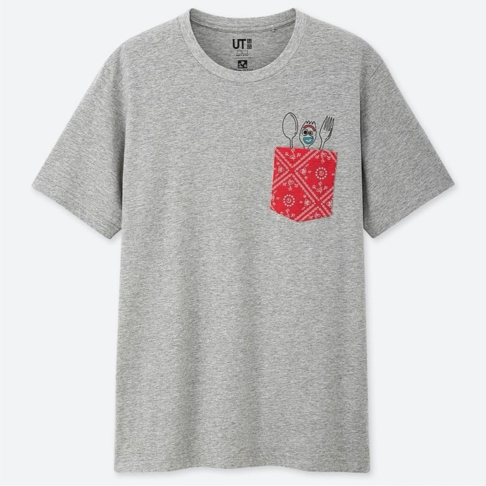 Uniqlo UT Pixar Vacation Forky Toy Story Grey Tee with Red Bandana Pocket Disney